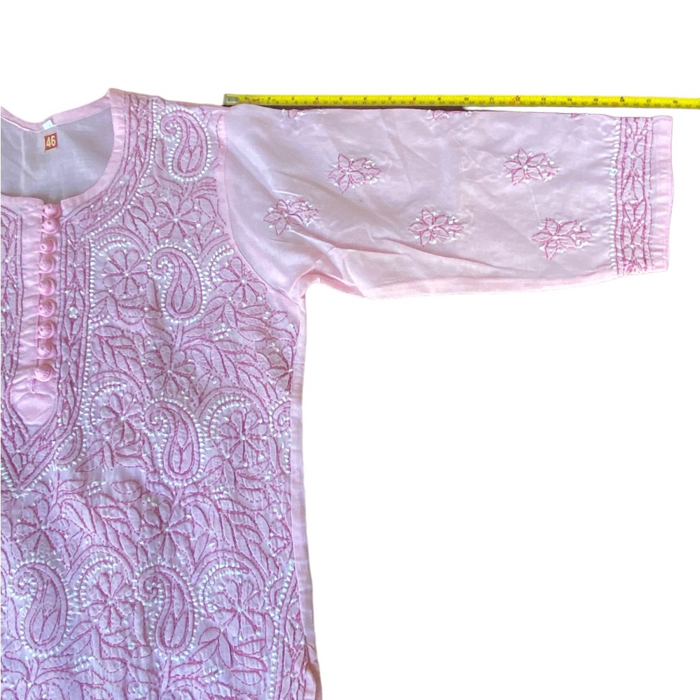 Chikankari Hand-Embroidered Straight Pink Kurti Tunic size 42, US L. NEW - Picture 14 of 16